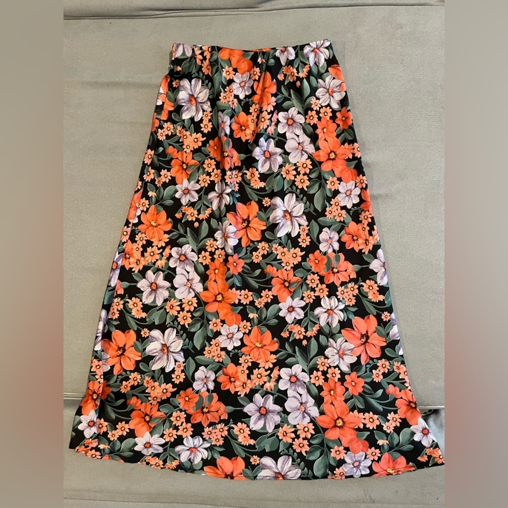Abel The Label Elegant Floral A-Line Skirt in Orange, Green, and White